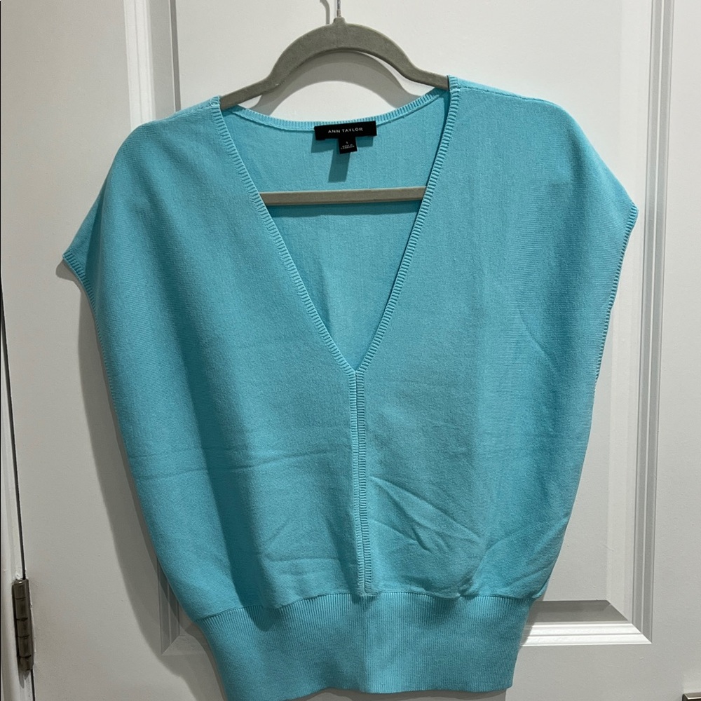Ann Taylor Aqua V-Neck Sweater